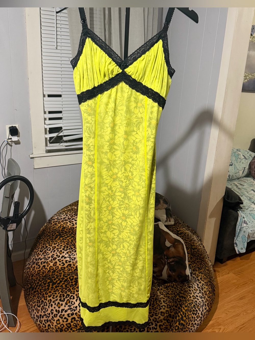 Urban Outfitters Olivia Mesh Lace-Trim Midi Dress size medium